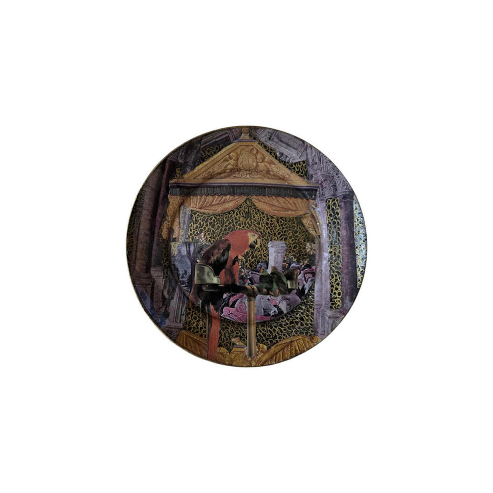 Signed Jared Holmes Decoupage Plate Red Parrot Bird Oval Wall Art Decor